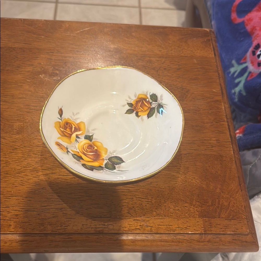 Bluebird Saucer Floral Porcelain Saucer with Yellow Roses for Footed Coffee Cup